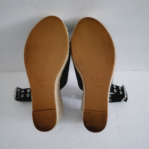 NEW Rag and Bone Anteros Black Espadrille Wedge Leather Sandals Size 8.5 - Picture 6 of 10